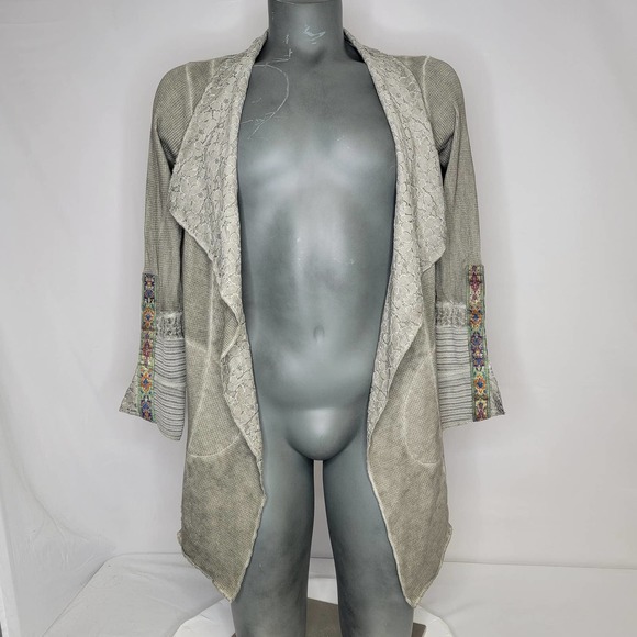 NWOT Soft Surroundings Waffle Knit Floral Aztec Cardigan Oriental Design Size PS - Picture 1 of 8